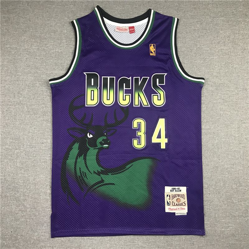 Men Milwaukee Bucks 34 Allen Purple Trowback NBA Jersey